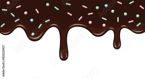 Delicious Chocolate Drizzle With Sprinkles Isolated on White Background