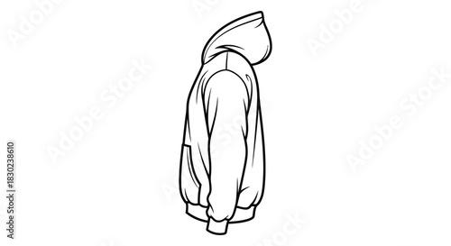A minimalist line drawing depicts the back view of someone in a hooded sweatshirt silhouette