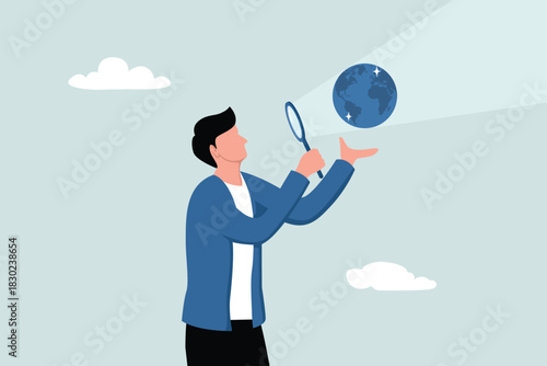 Global world economic analysis, international job opportunities, overseas research or investment country risks, overseas career search concepts, businesspeople analyzing global world business.