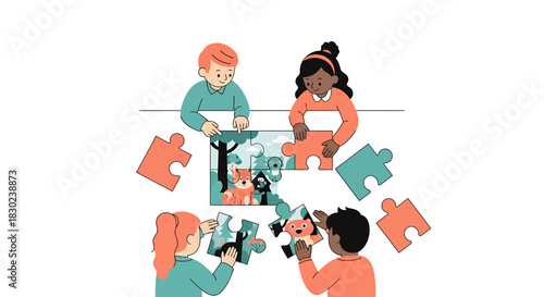 Children Collaborating to Solve a Puzzle A Creative Approach to Teamwork and Problem-Solving