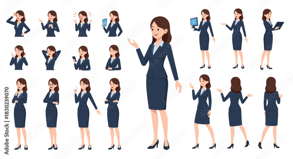 Obraz premium Collection of 20 diverse female business professionals in various poses and actions.