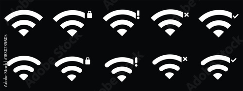 Wi-Fi icons set and stock vector illustration. wifi symbol. wifeless simple icons vector. wifi icon sheet, vector wifi icon image