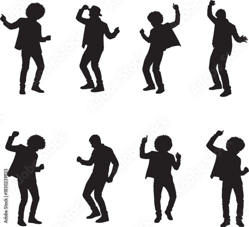 Silhouettes of people dancing with joyful energy and enthusiasm