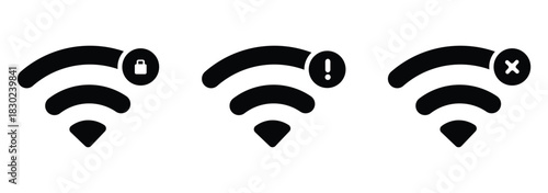 Wifi and wireless problem icon, No internet access crossed out symbol, Wifi signal icon with cross indicating no connection, Wifi and wireless problem icon or no wifi icon set