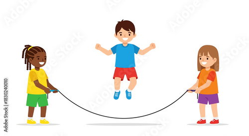 Kids Enjoying a Fun Day of Jumping Rope Together A Joyful Illustration for Education