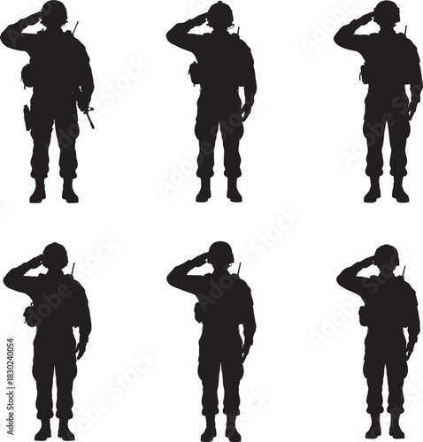Silhouette of soldiers saluting military appreciation armed forces veterans day