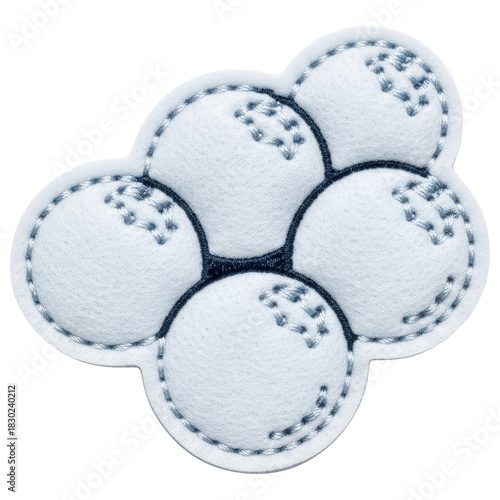 Cute white felt patch applique shaped like a cluster of connected spheres on transparent background.