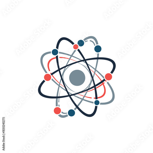 Atomic structure illustration with electrons orbiting nucleus.