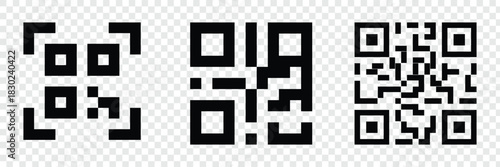 QR code scan icon vector, Barcode labels. Barcode icon. Code Stripes tag. QR Code labels. Modern Barcode Vector. Product Identification, Retail Scanning, and Commerce Data Technology Concept. EPS 10. 