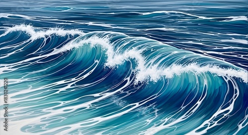 Fototapeta Naklejka Na Ścianę i Meble -  Dynamic ocean wave illustration vibrant blue colors perfect for backgrounds and artistic designs