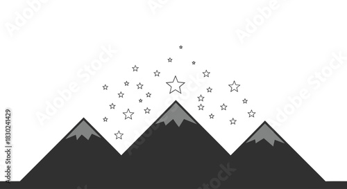 Mountains with Stars A minimalist illustration of mountain peaks under a starlit sky, creating a sense of adventure and wonder