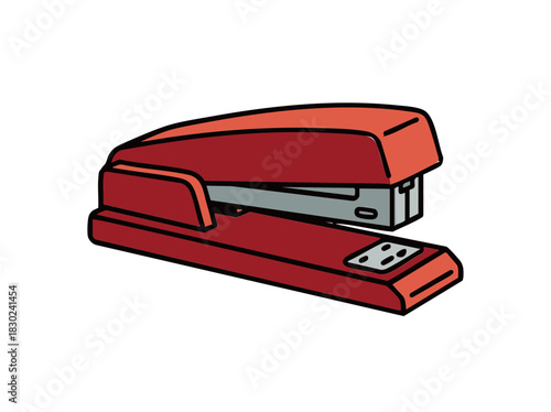angled red stapler isolated facing right