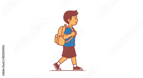 Cartoon Boy Walking with Backpack Illustration