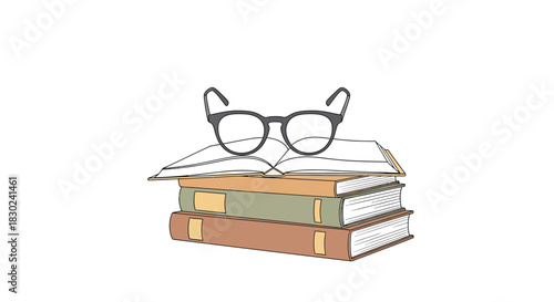 Stack of books with glasses on top, symbolizing education and learning
