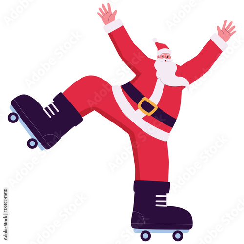 Santa Clause CharacterSanta rides on roller skates with playful energy, dynamic holiday character for modern festive ads and social media. Isolated on background
