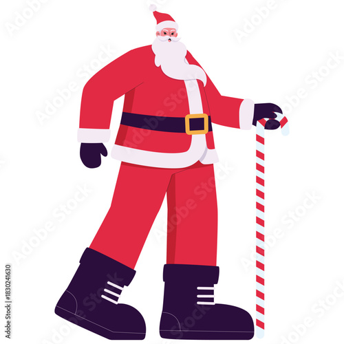 Santa Clause CharacterSanta walks with a striped candy cane staff, cheerful and bright for the festive season. Isolated on background