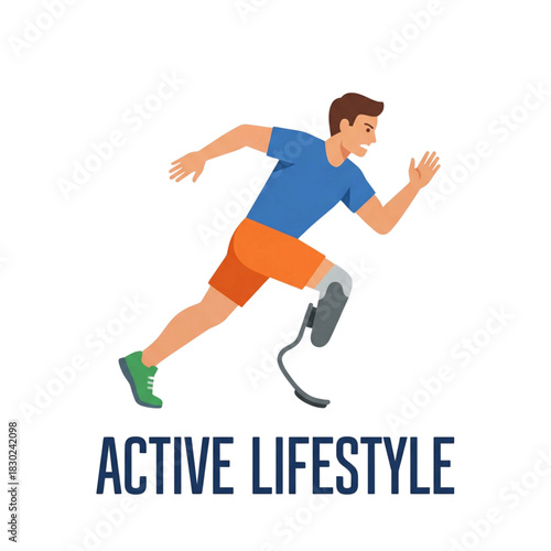 Active lifestyle concept An illustration of a person with a prosthetic leg running, promoting health and fitness