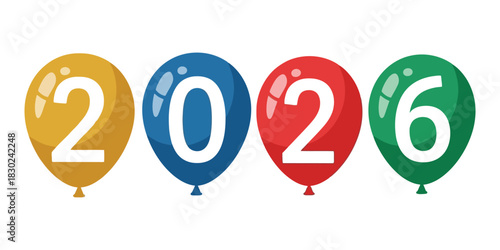 Colorful balloons forming the year 2026, ideal for New Year's celebrations, future planning, countdowns, or any event marking an upcoming milestone with a cheerful and optimistic spirit