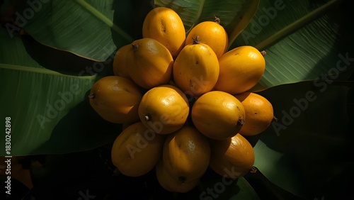 Lush Abundance: A Pile of Pouteria Lucuma Fruits Amidst Tropical Foliage