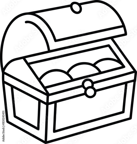 Gold Treasure Chest line art simple outlined chest with open lid and rounded contents