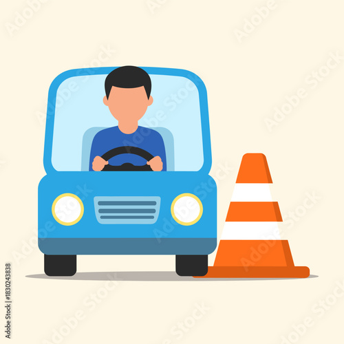  flat style illustration man driving a car.