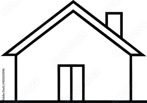Simple house line art vector with chimney and double doors