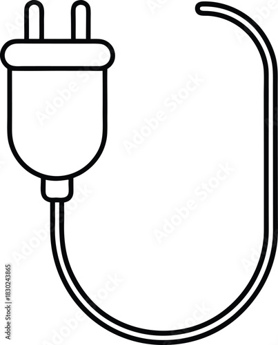 Electric plug line art vector with curved cord power