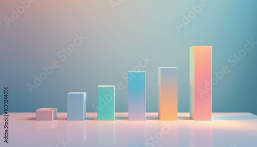 Digital productivity hub. Abstract colorful bars representing growth and progress on a reflective surface.