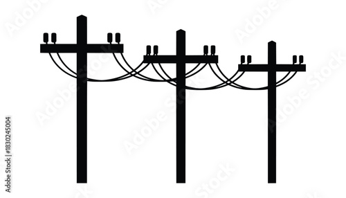 Silhouette of three utility poles with electrical wires