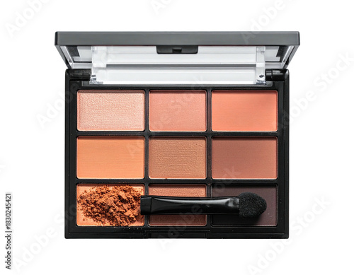 Open eyeshadow palette with nine earthy tone shades