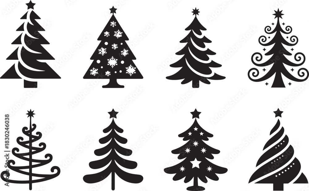 Obraz premium Christmas tree icon silhouettes in clean black style perfect for winter graphics seasonal