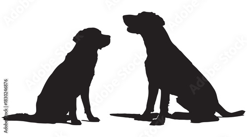 Two contrasting dog silhouettes sitting and looking at each other closely Vector