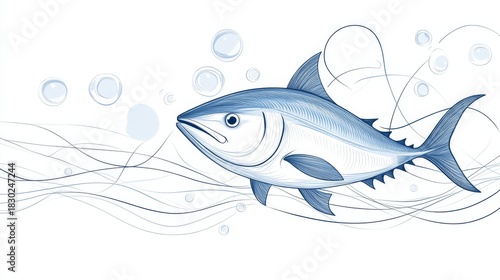 blue fish swimming with bubbles clip art preview