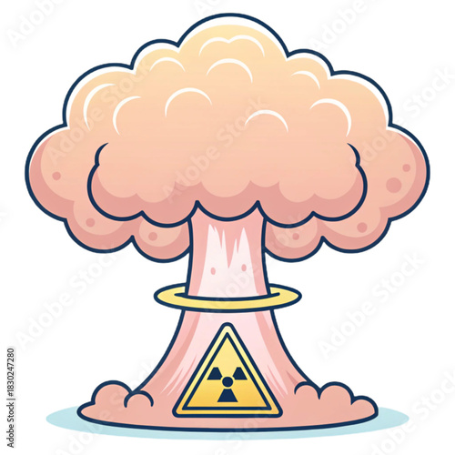 Cartoon atomic explosion with radiation warning sign, perfect for educational content, safety awareness campaigns, or adding playful edge to serious topics