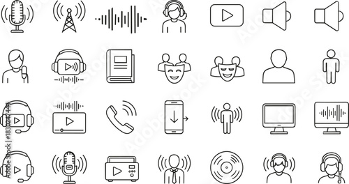 Collection of audio and media icons silhouette