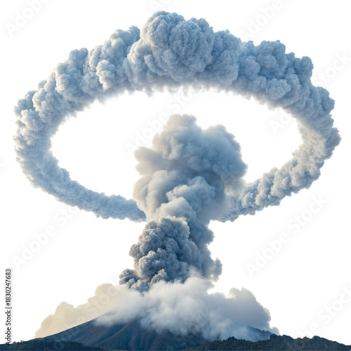 Dramatic volcanic eruption sending ash and smoke high into the atmosphere, a powerful display of nature's raw forces, showcasing earth's geological activity