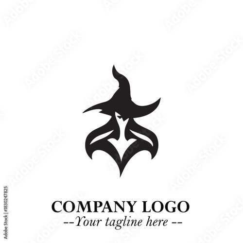 Mystical Black Witch Logo Symbol on White Background for Modern Magical Branding Design Effects
