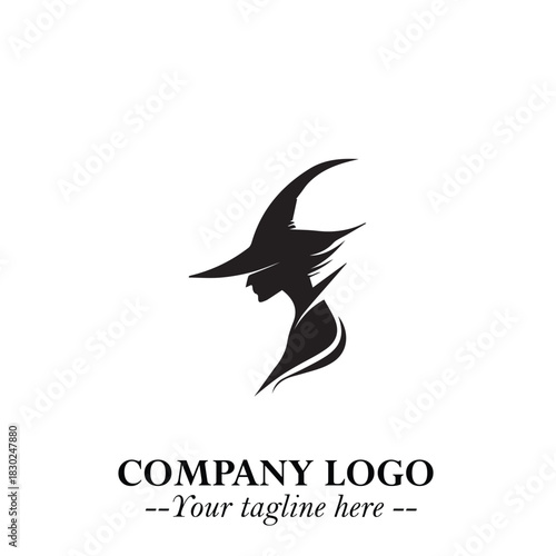 Mystical Black Witch Logo Symbol on White Background for Modern Magical Branding Design Effects