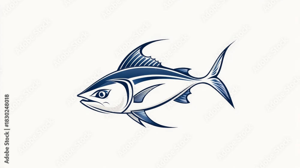 Obraz premium 16.A minimalist vector illustration of a tuna fish, designed with smooth curves and a clean, modern aesthetic, featuring fine details on the fins and tail, and a transparent background, allowing for