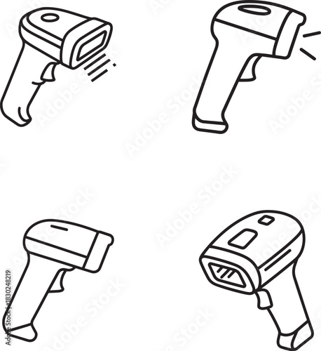 Barcode scanner icons in black and white outline style vector