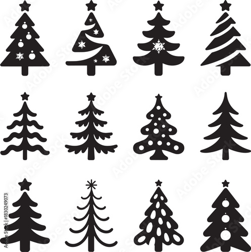 Festive Christmas tree icon bundle bold elegant holiday silhouettes