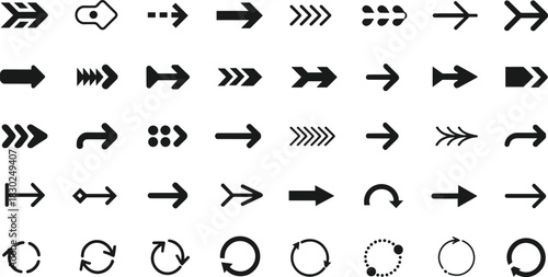 Collection of diverse arrow and circle arrows silhouette