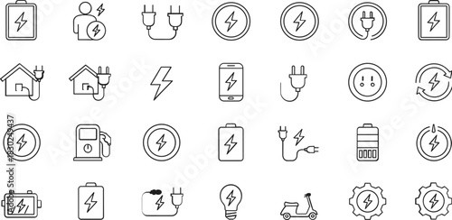 Collection of energy and power icons silhouette