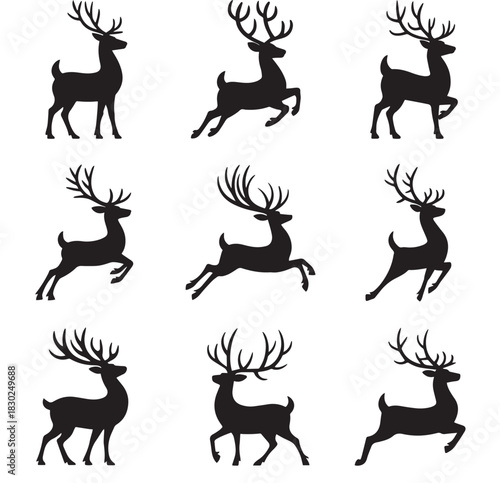 Festive reindeer silhouettes arranged in clean white background grid