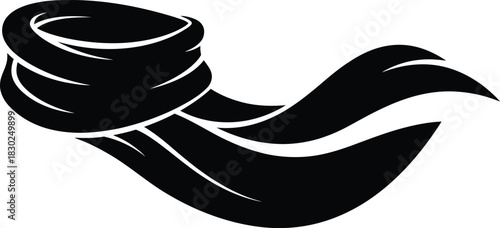 Black and white silhouette icon of a flowing scarf or fabric wrapped around itself, isolated on white background