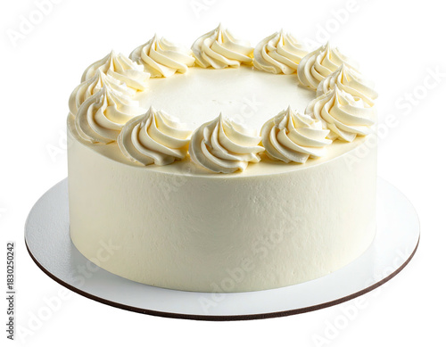 Vanilla cake with rosette border, smooth cream frosting