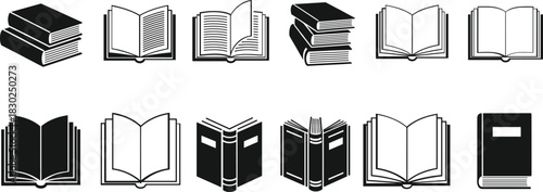 Collection of open and closed books silhouette