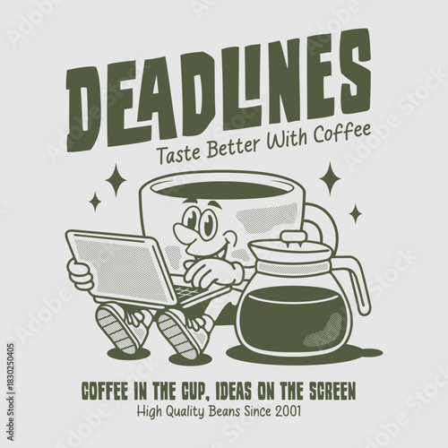 cartoon character of coffee Graphic Design for T shirt Street Wear and Urban Style	