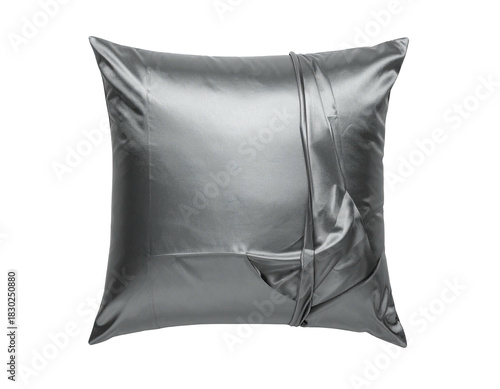Silvery pillow with draped fabric, smooth sheen