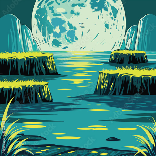 Floating islands with glowing bridges